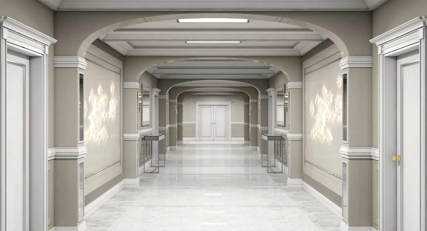 3D Grand Corridor Tileable Kit 3 model