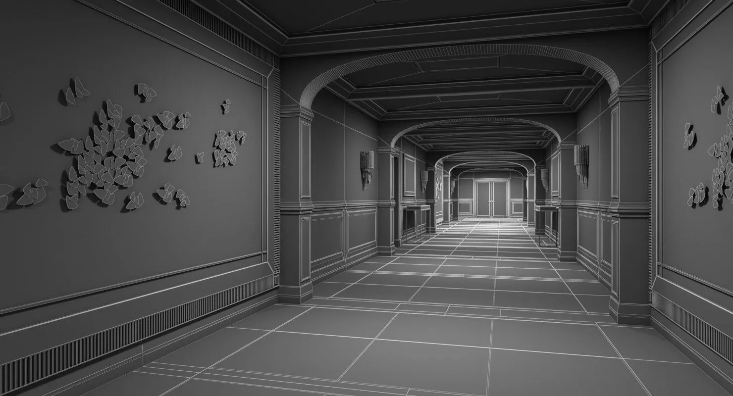 3D Grand Corridor Tileable Kit 3 model