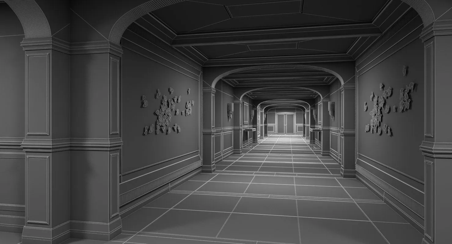 3D Grand Corridor Tileable Kit 3 model