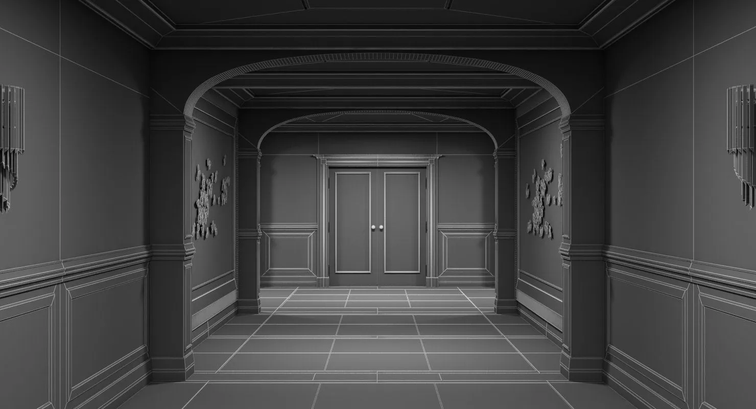 3D Grand Corridor Tileable Kit 3 model