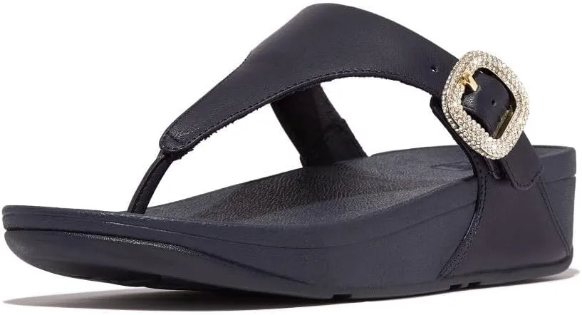 Fitflop Lulu Crystal-Buckle Leather Toe Post Sandals