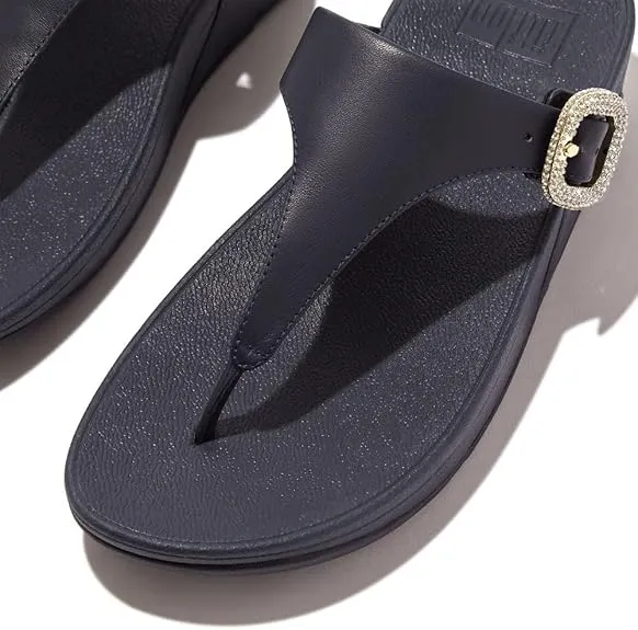 Fitflop Lulu Crystal-Buckle Leather Toe Post Sandals