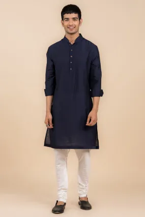 Navy Kurta with Tasva Button Detailing