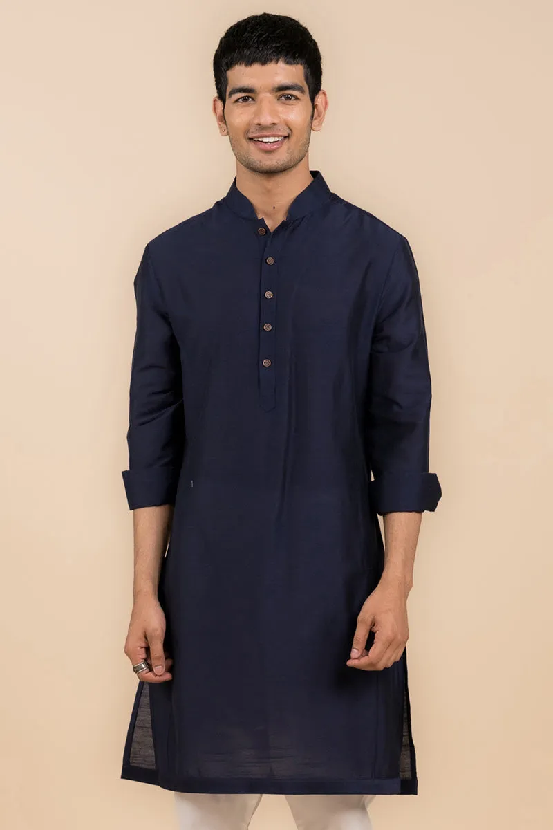 Navy Kurta with Tasva Button Detailing