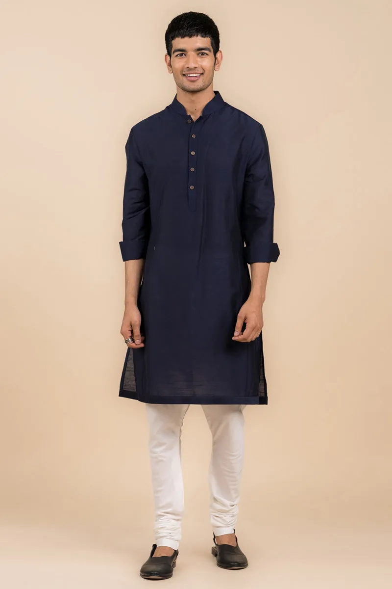 Navy Kurta with Tasva Button Detailing