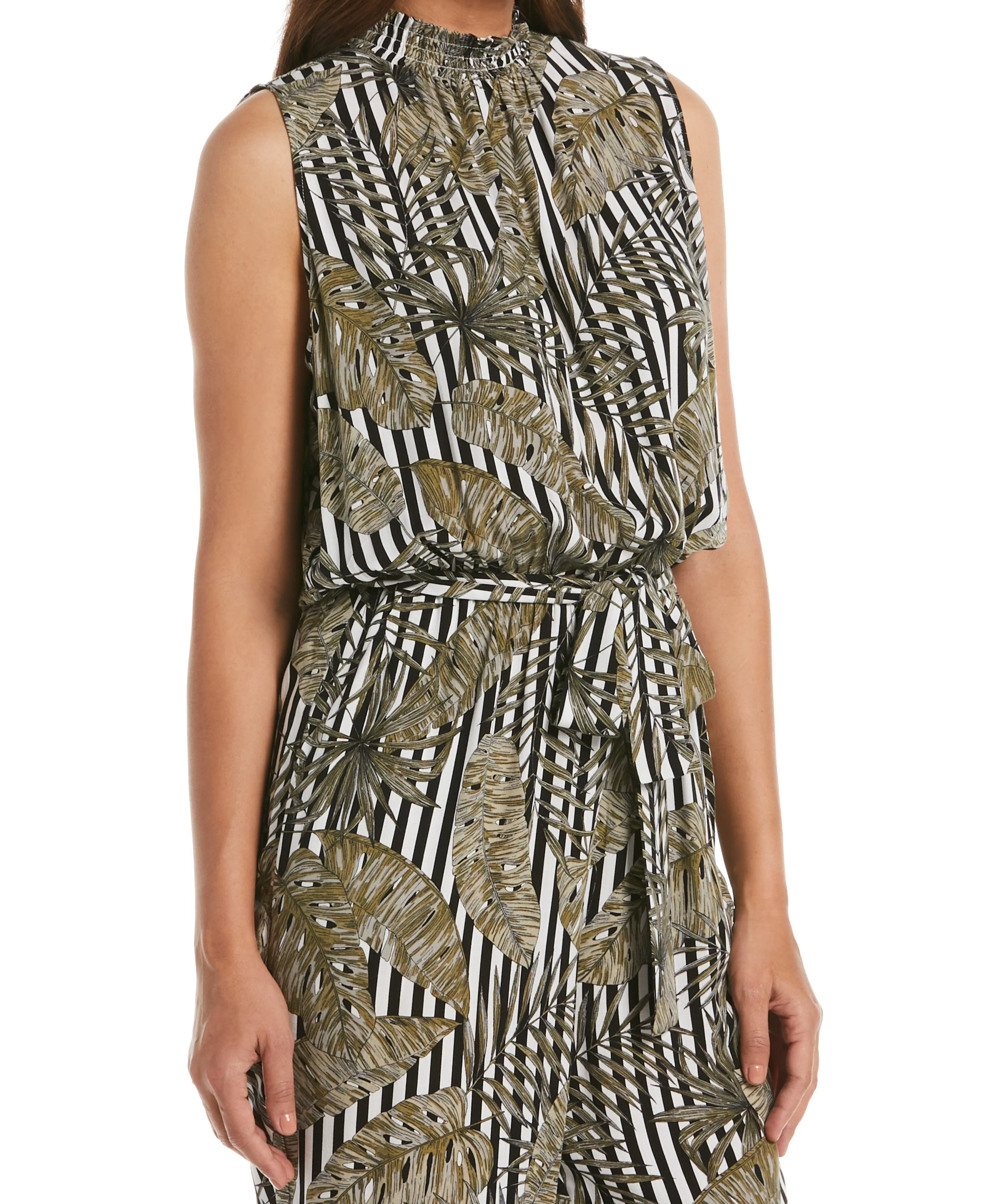 Print Smocked Neck Jumpsuit
