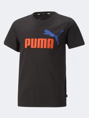 Puma Essentials  Two-Tone Logo Boys Lifestyle T-Shirt Black