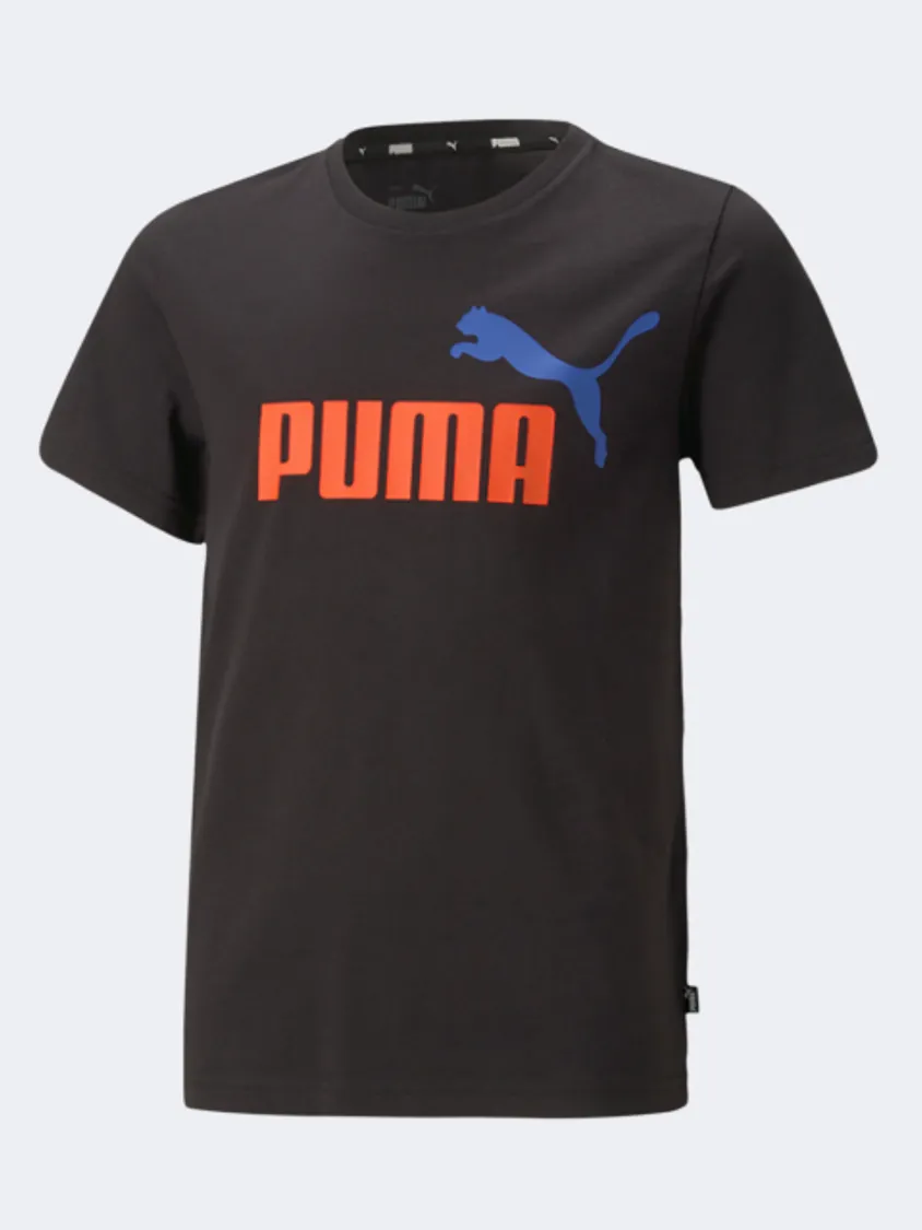 Puma Essentials  Two-Tone Logo Boys Lifestyle T-Shirt Black