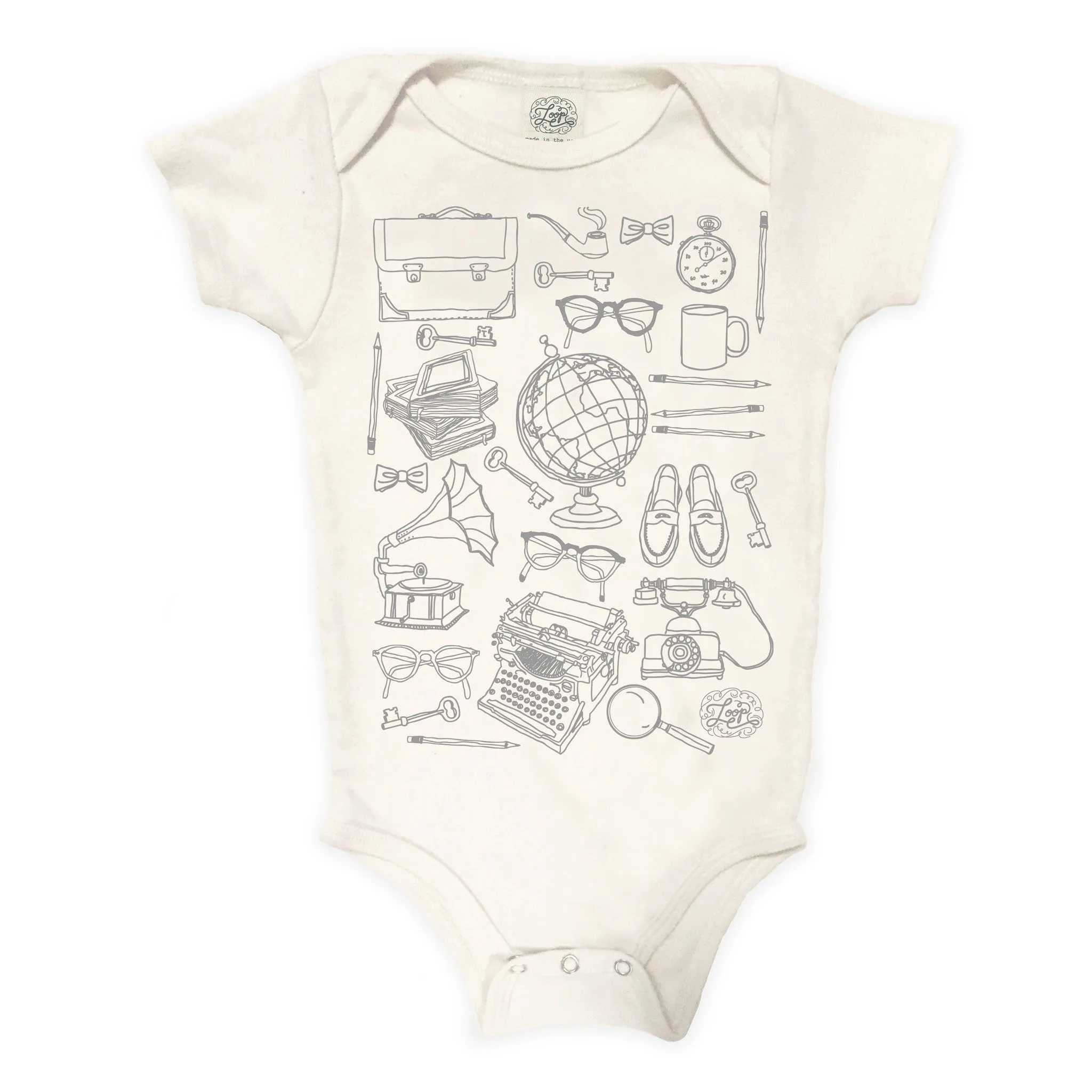 "professor" organic cotton bodysuit in stone