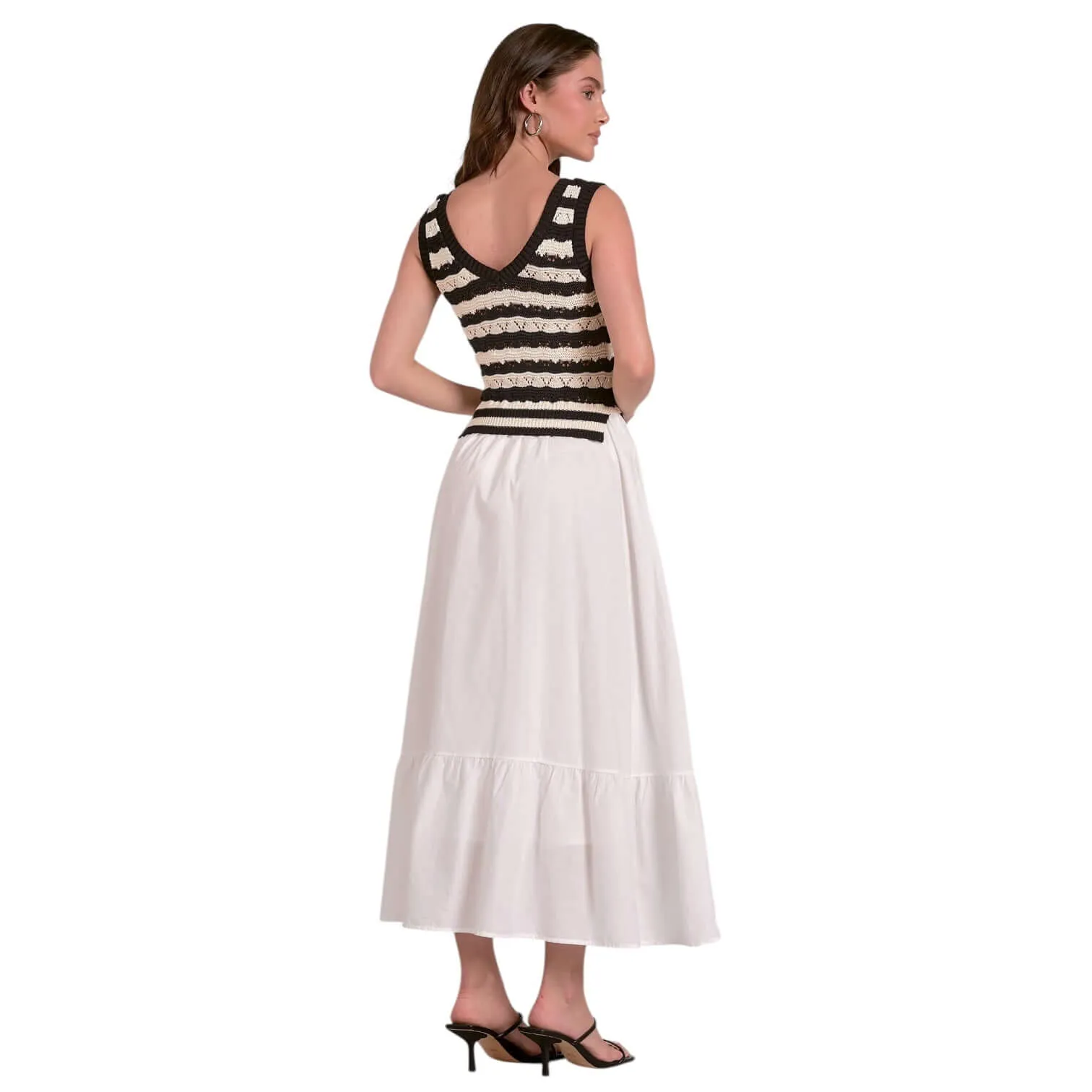 Striped Sweater Tank Tiered Midi Dress