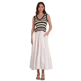 Striped Sweater Tank Tiered Midi Dress