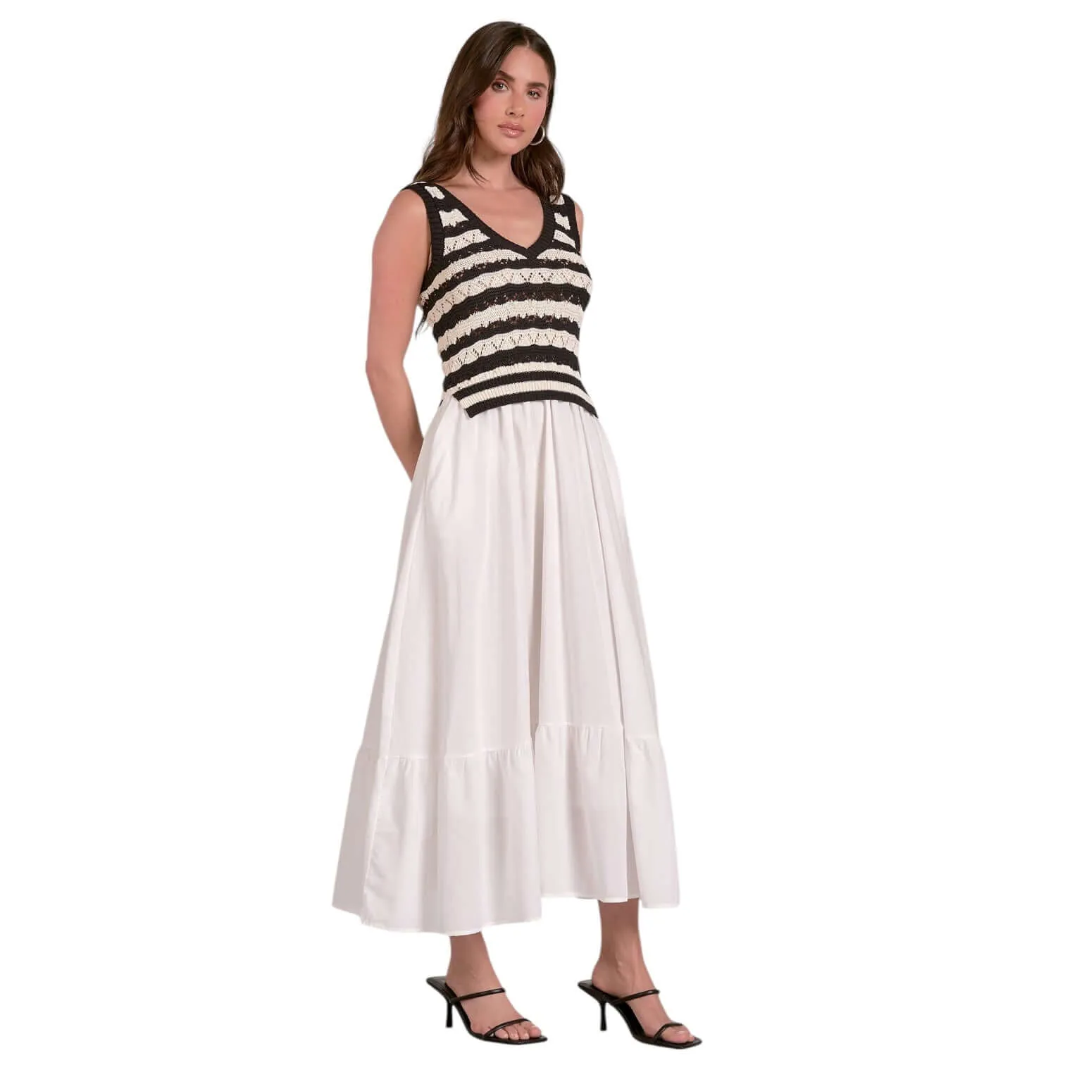 Striped Sweater Tank Tiered Midi Dress