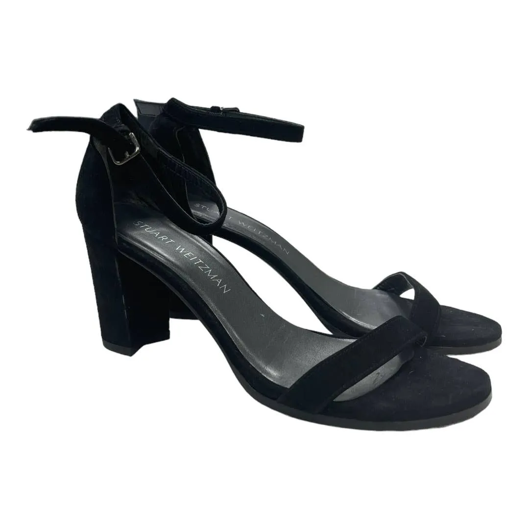 Stuart Weitzman Neatly Nude Suede Sandals Heels Shoes Black Size 7.5