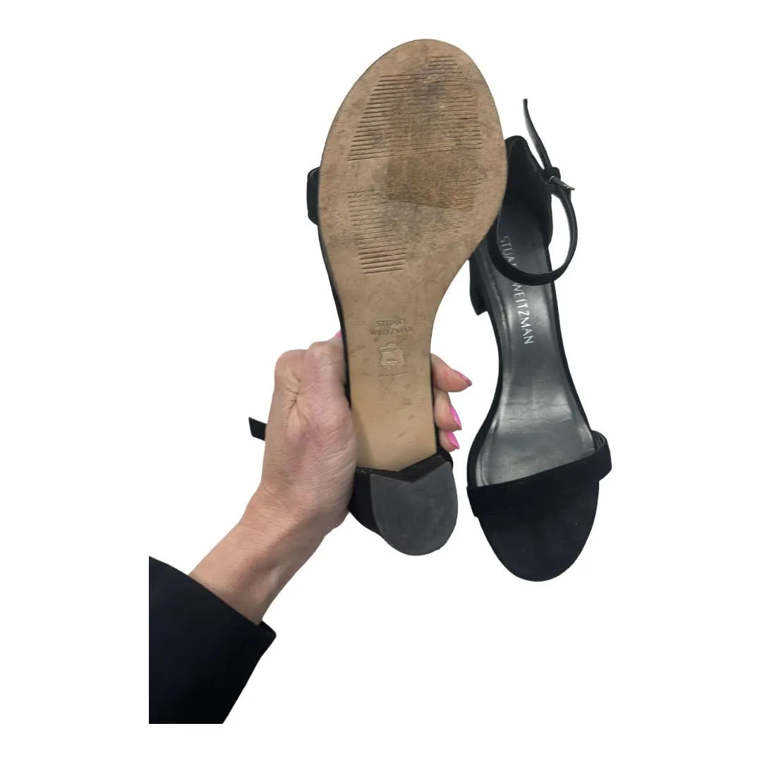 Stuart Weitzman Neatly Nude Suede Sandals Heels Shoes Black Size 7.5