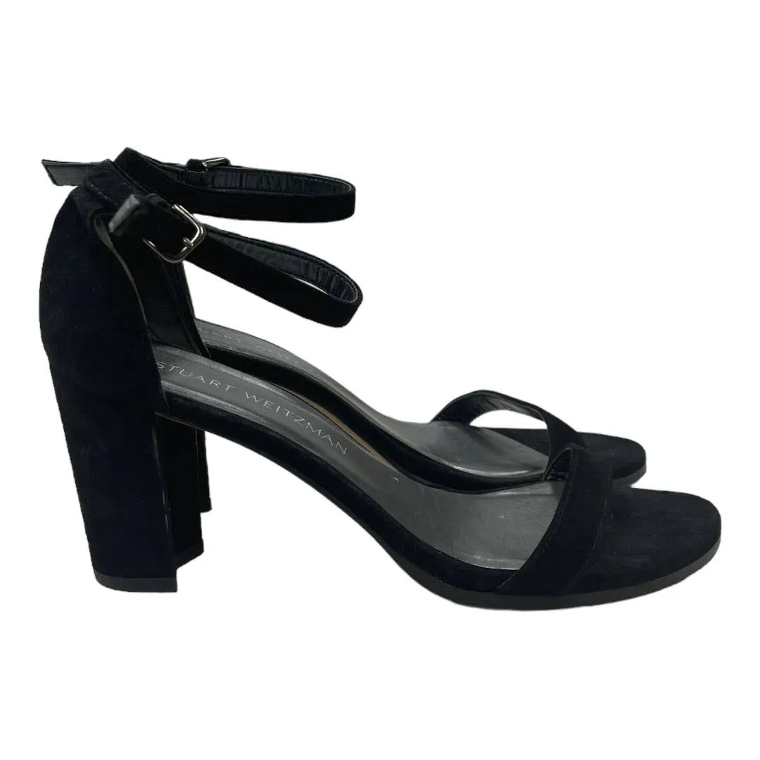 Stuart Weitzman Neatly Nude Suede Sandals Heels Shoes Black Size 7.5