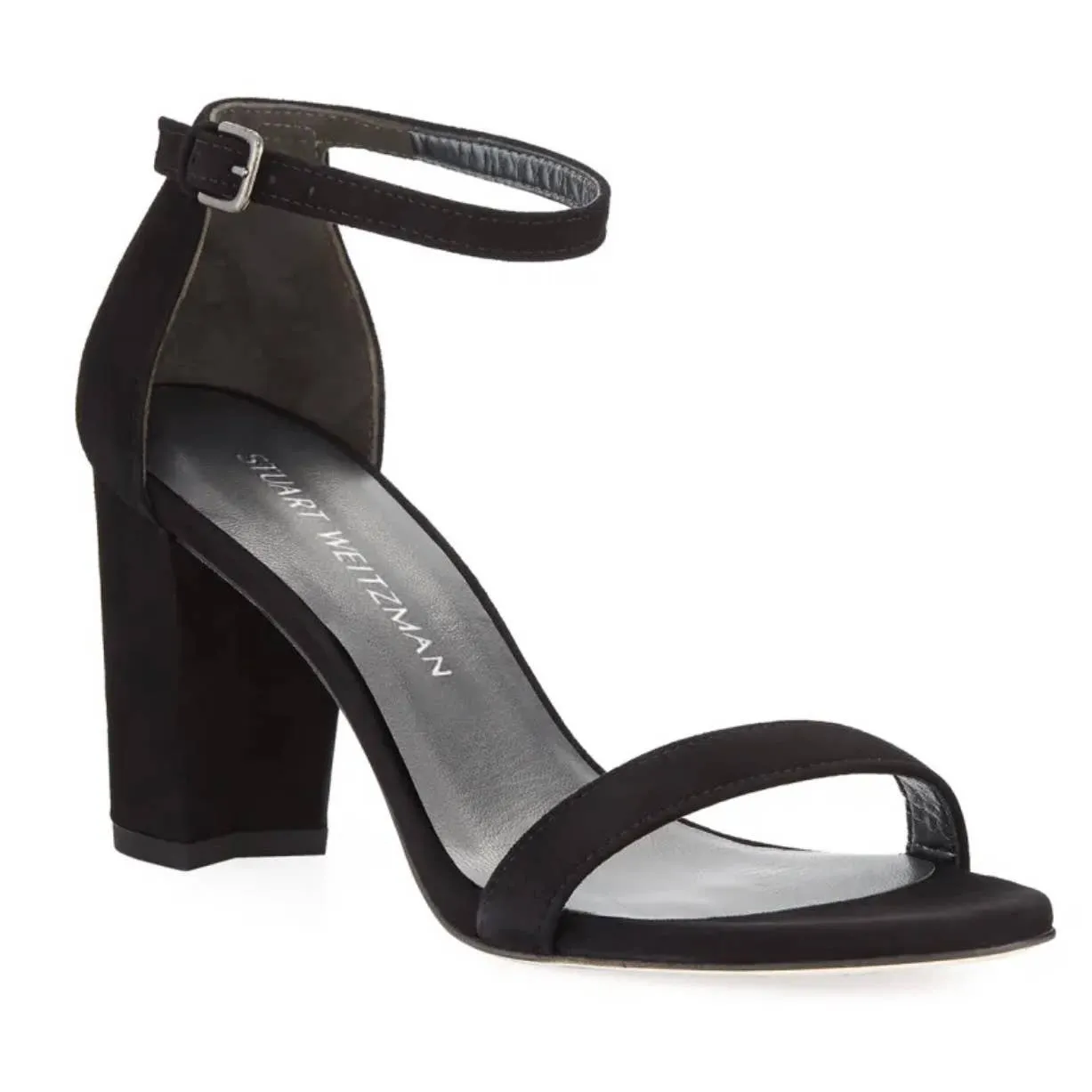 Stuart Weitzman Neatly Nude Suede Sandals Heels Shoes Black Size 7.5