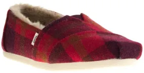 Toms Classic Red Plaid Cozy Shearling Womens Espadrilles Slipons