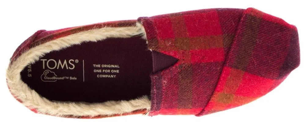 Toms Classic Red Plaid Cozy Shearling Womens Espadrilles Slipons