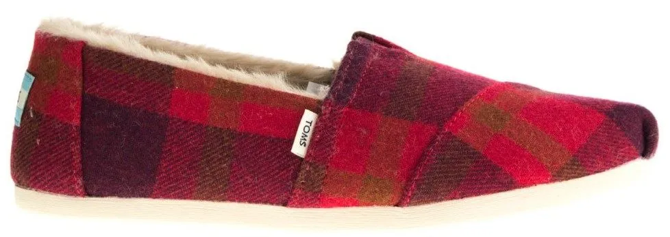 Toms Classic Red Plaid Cozy Shearling Womens Espadrilles Slipons