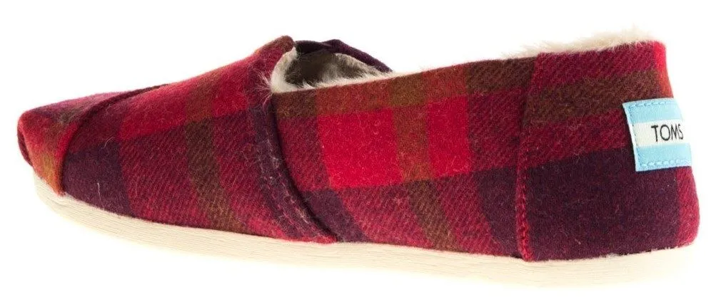 Toms Classic Red Plaid Cozy Shearling Womens Espadrilles Slipons