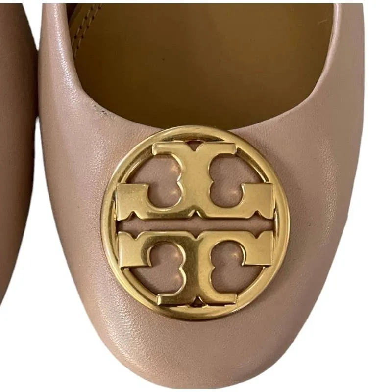 Tory Burch Chelsea Logo 25mm Ballet Flats Shoes Leather Size 8 Nude