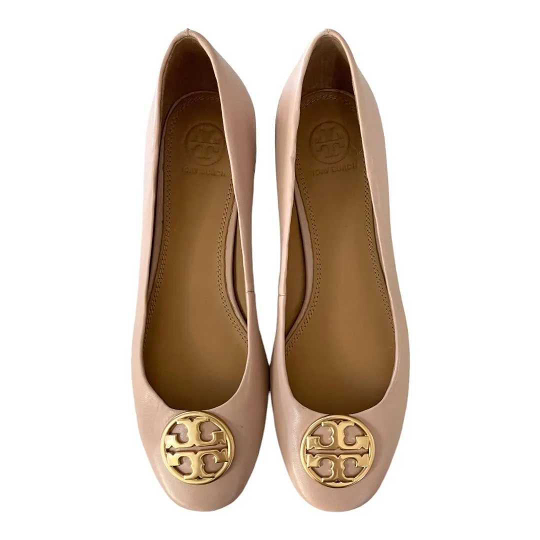 Tory Burch Chelsea Logo 25mm Ballet Flats Shoes Leather Size 8 Nude