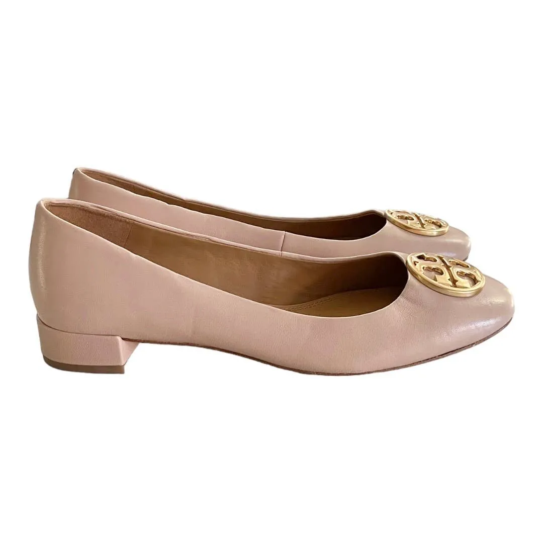 Tory Burch Chelsea Logo 25mm Ballet Flats Shoes Leather Size 8 Nude