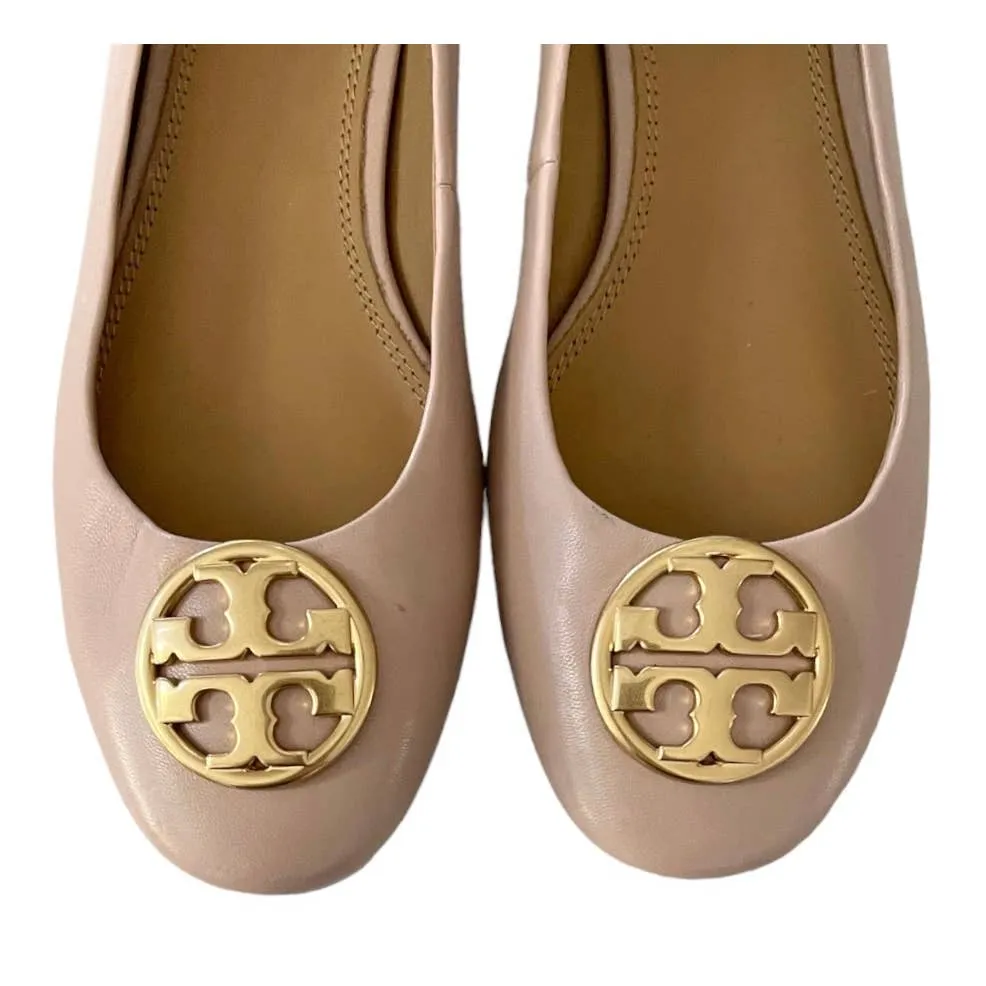 Tory Burch Chelsea Logo 25mm Ballet Flats Shoes Leather Size 8 Nude