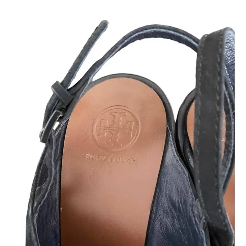 Tory Burch Gabrielle 100mm Wedge Heels Sandals Shoes Size 7.5 Blue