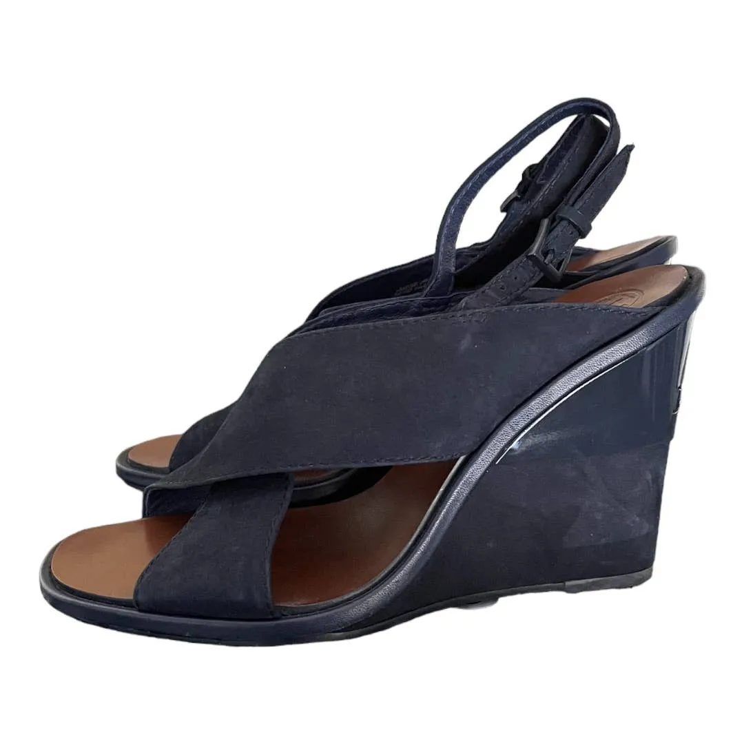 Tory Burch Gabrielle 100mm Wedge Heels Sandals Shoes Size 7.5 Blue