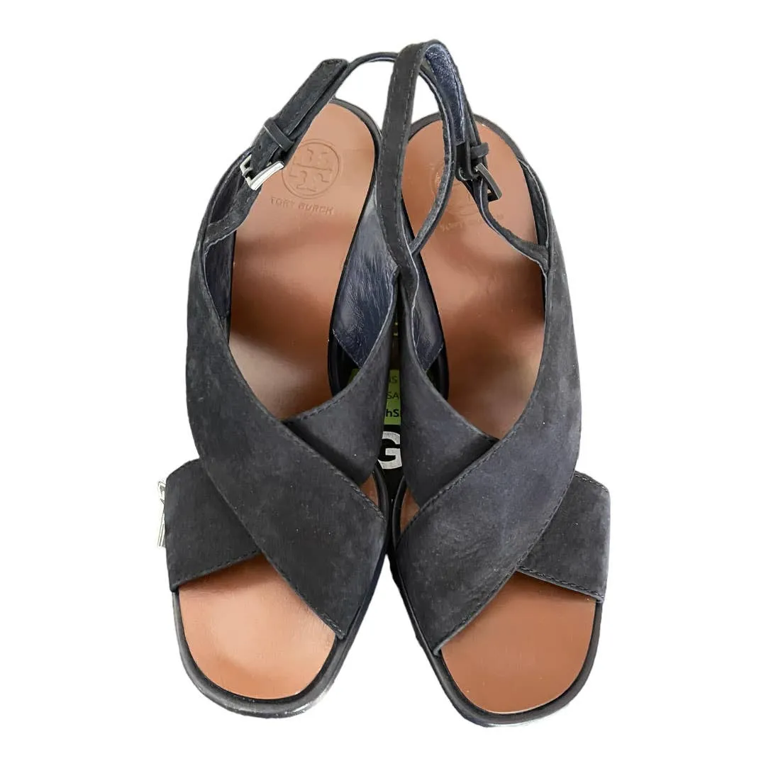Tory Burch Gabrielle 100mm Wedge Heels Sandals Shoes Size 7.5 Blue