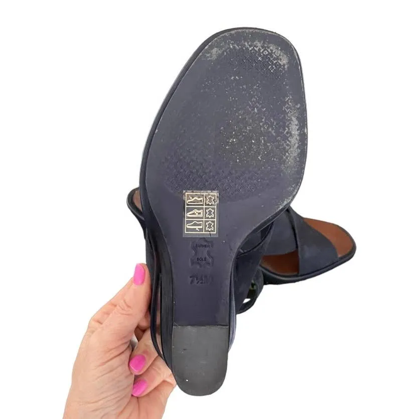 Tory Burch Gabrielle 100mm Wedge Heels Sandals Shoes Size 7.5 Blue