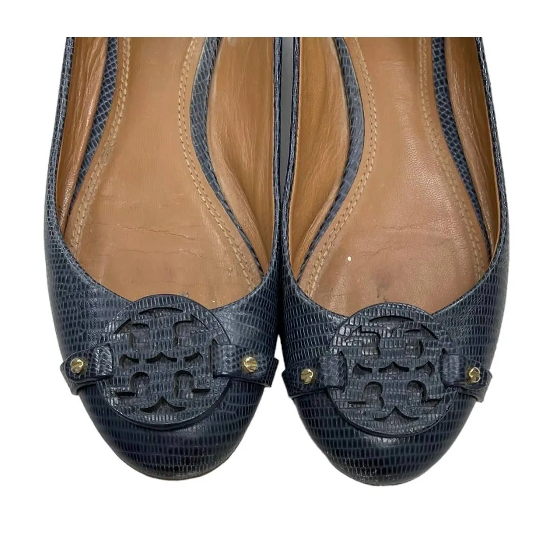 Tory Burch Mini Miller Ballet Flats Shoes Size 8.5 Navy Leather