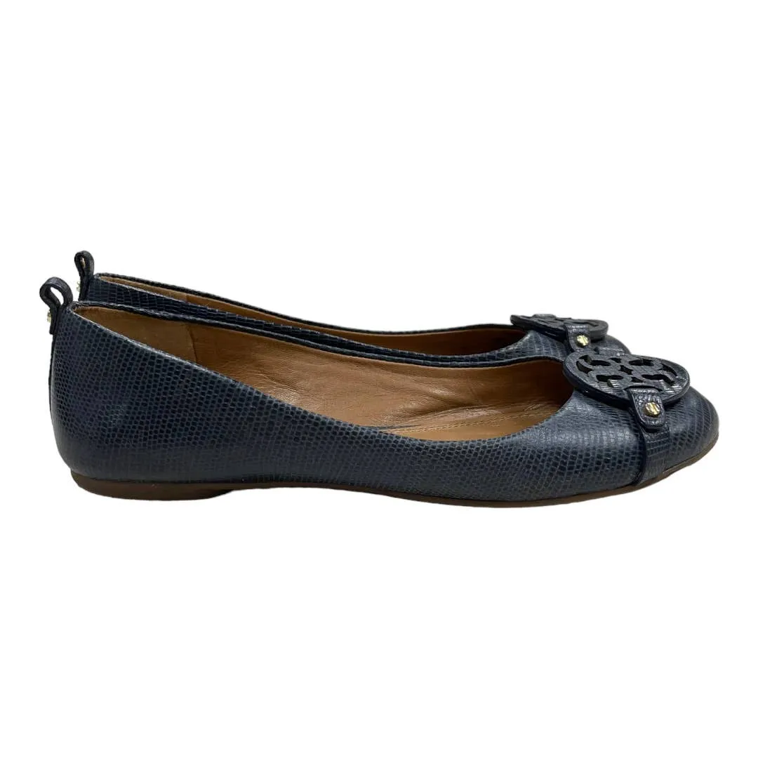 Tory Burch Mini Miller Ballet Flats Shoes Size 8.5 Navy Leather