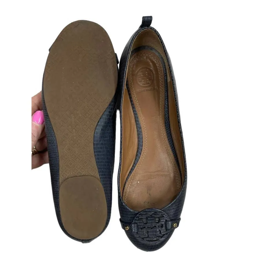 Tory Burch Mini Miller Ballet Flats Shoes Size 8.5 Navy Leather