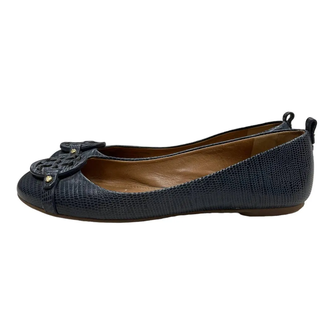 Tory Burch Mini Miller Ballet Flats Shoes Size 8.5 Navy Leather